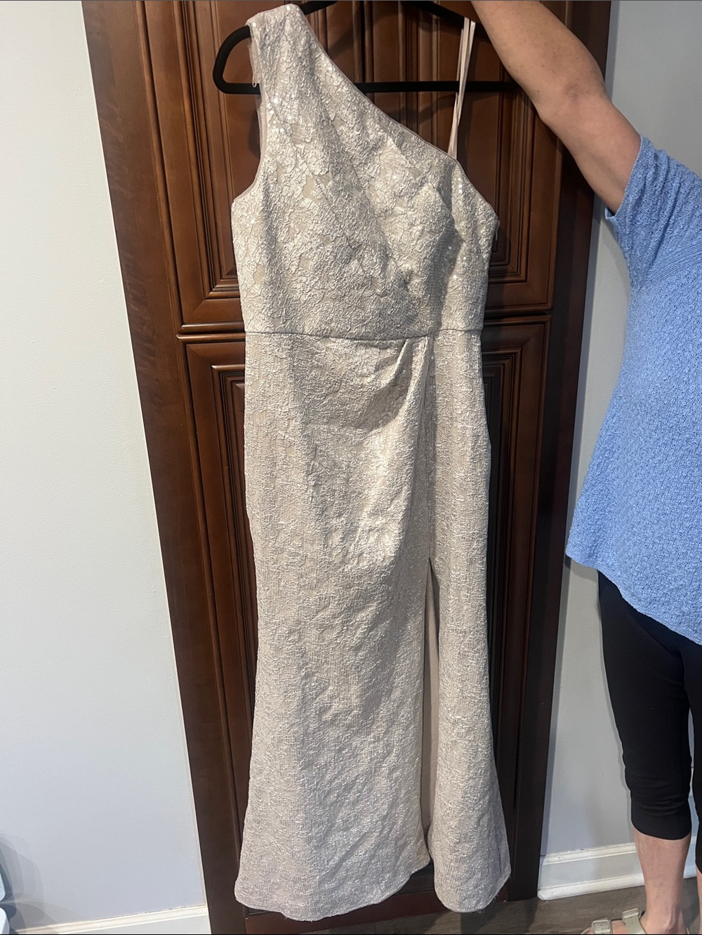 One-Shoulder Ivory Textured Evening Dress